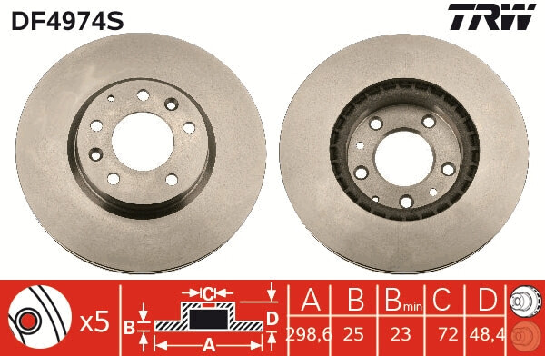 Disque de frein DF4974S TRW pour MAZDA : pack de 2 pièces d'origine