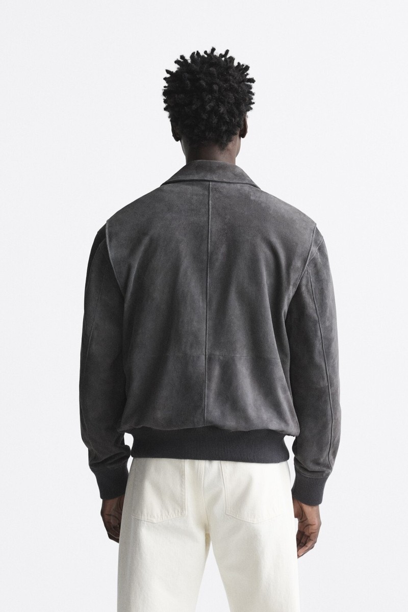 New Zara Goat Suede Leather Bomber Jacket 4332/600 Grey XL New Zara Goat Suede Leather Bomber Jacket 4332/600 Grey XL