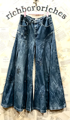 Free People Pandora Embroidered Floral Wide Leg Jean We The Free Sample 28 NEW