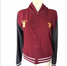 U.S. Polo Assn Big Boys 18 Bomber Hooded Snap Front Jacket Burgundy Gold