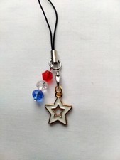 Handmade Patriotic Star Dangle Cell Phone Charm Strap Beaded Glass Crystal USA