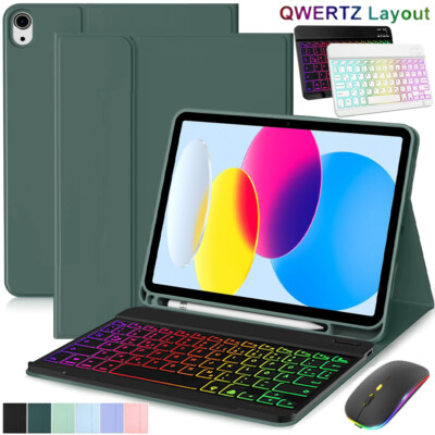 Beleuchtete Tastatur Hülle Maus für iPad 11/10/9/8/7/6/5th Air 4/5 10.9'' 11'' Pro
