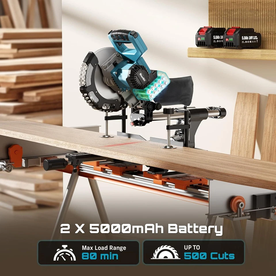 Беспроводная раздвижная торцовочная пила Seesii аккумулятор 2*5000 мАч с лазерной направляющей 8 дюймов - Изображение 3 из 4