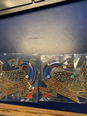 2 Facing Peacock Patch Iron-on Appliqué Animal, Bird Badge Peafowl Feather Cloth