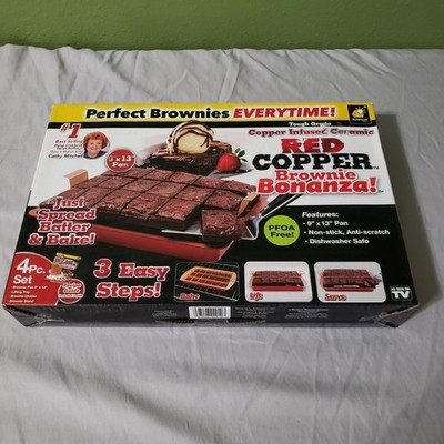 As Seen On TV Red Copper Brownie Bonanza Copper Infused Non Stick Pan New
