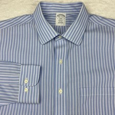 Brooks Brothers Dress Shirt Mens 16.5-4/5 Blue/White Stripes Regent No Iron