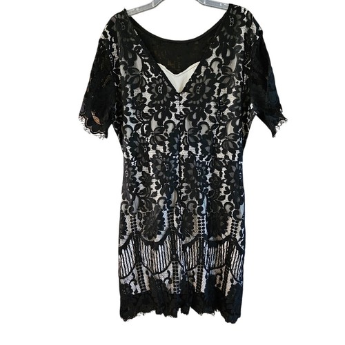 MSLG Women's Elegant Round Neck Dress V-Back Wedding Floral Lace Cocktail Party - Picture 2 of 15