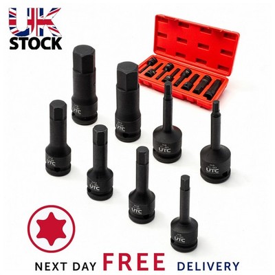 Steckschlüsselsatz Impact Sechskant Bit 8 Stück 1/2 Antrieb H5-H19 Chrom Moly Garage Werkzeuge UK