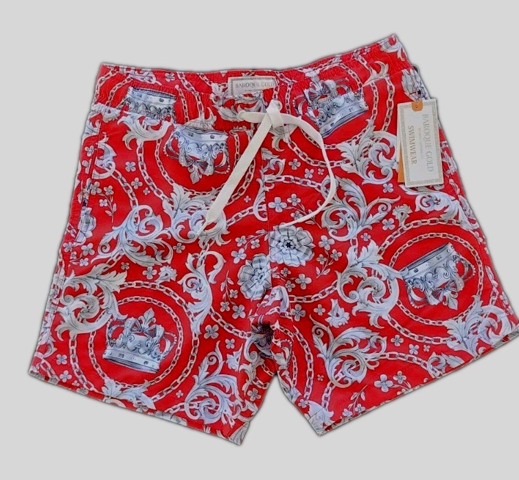 Bañador Barroco Rojo Dorado Hombres Patrón de Lujo Diseñador Estilo Talla S