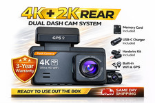 4K Dash Cam Front  Rear WiFi GPS Dash Camera Dual Cam Hardwire Kit Night Vision