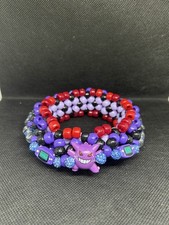 Handmade Gengar Pok mon Kandi Cuff Bracelet   Purple Beaded Rave EDM Jewelry