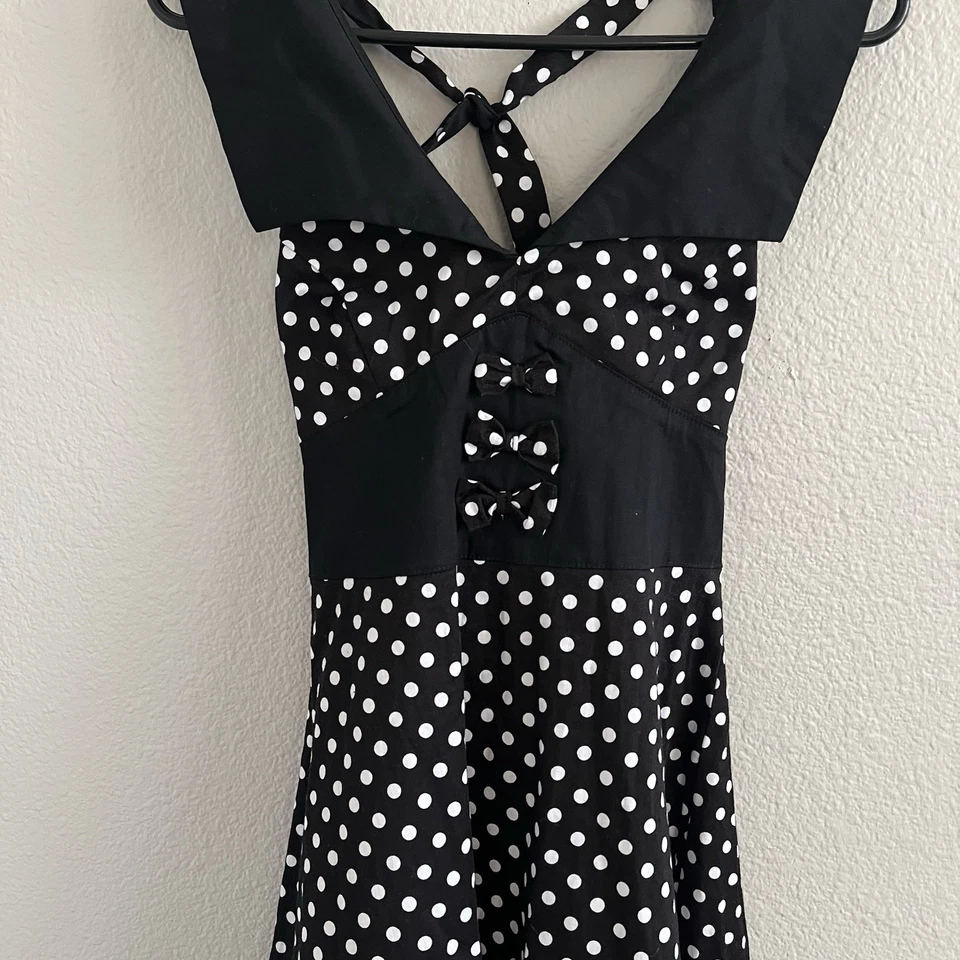 Living Dead Souls Medium Dress Halter Fit Flare Rockabilly Punk Polka Dots - Image 3 of 4