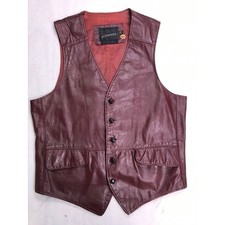 Vintage 70's JCPenney Leather Vest Mens 38 Burgundy Western Biker