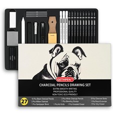 27 Piece Charcoal Drawing Set - Professional Black  White Charcoal Pencils f...