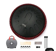  Steel Handpan Tongue Drum, 14 Inches 17 Notes in D Minor with Octave Black