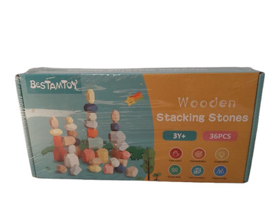 BESTAMTOY 36 PCS Wooden Sorting Stacking Rocks Stones Sensory Toddler Toys