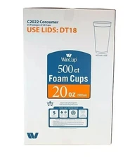 WinCup Foam Drink Cups White 20 Ounce/59 mL Capacity, 500 Count
