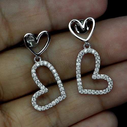 925 Sterling Silver Earrings Round Simulated Cz 1.5mm Heart Gemstone Jewelry - Picture 2 of 13