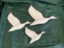  Set Of Three White Flying Ducks Birds Wall Plaques
