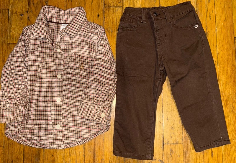 Gap Kids  Flannel  Plaid Button Up Top And Chino Pant Set 18-24 months 