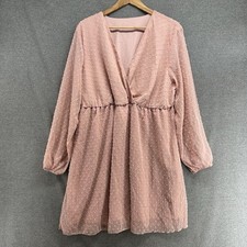 SHEIN Curve Dress Women's 2X Pink Jacquard Chiffon Surplice Neckline Fully Lined