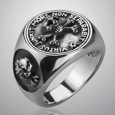 Masonic Ring Freemason Silver 925 Sterling Skull Masonry Memento Mori Size 8-13