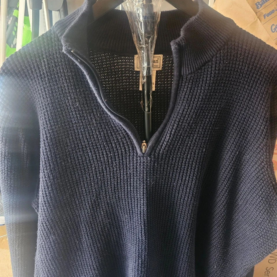 LL Bean Sweater Mens Large 1/4 Zip sweater Cotton Cashmere Navy sz Large-tall - Image 4 of 4