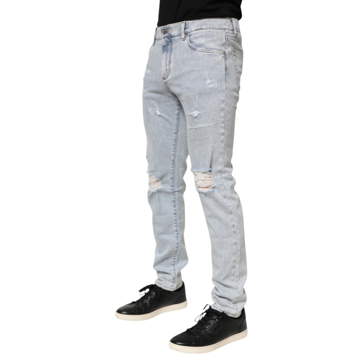 DOLCE & GABBANA Jeans Light Blue Distressed Slim Fit Ripped Denim