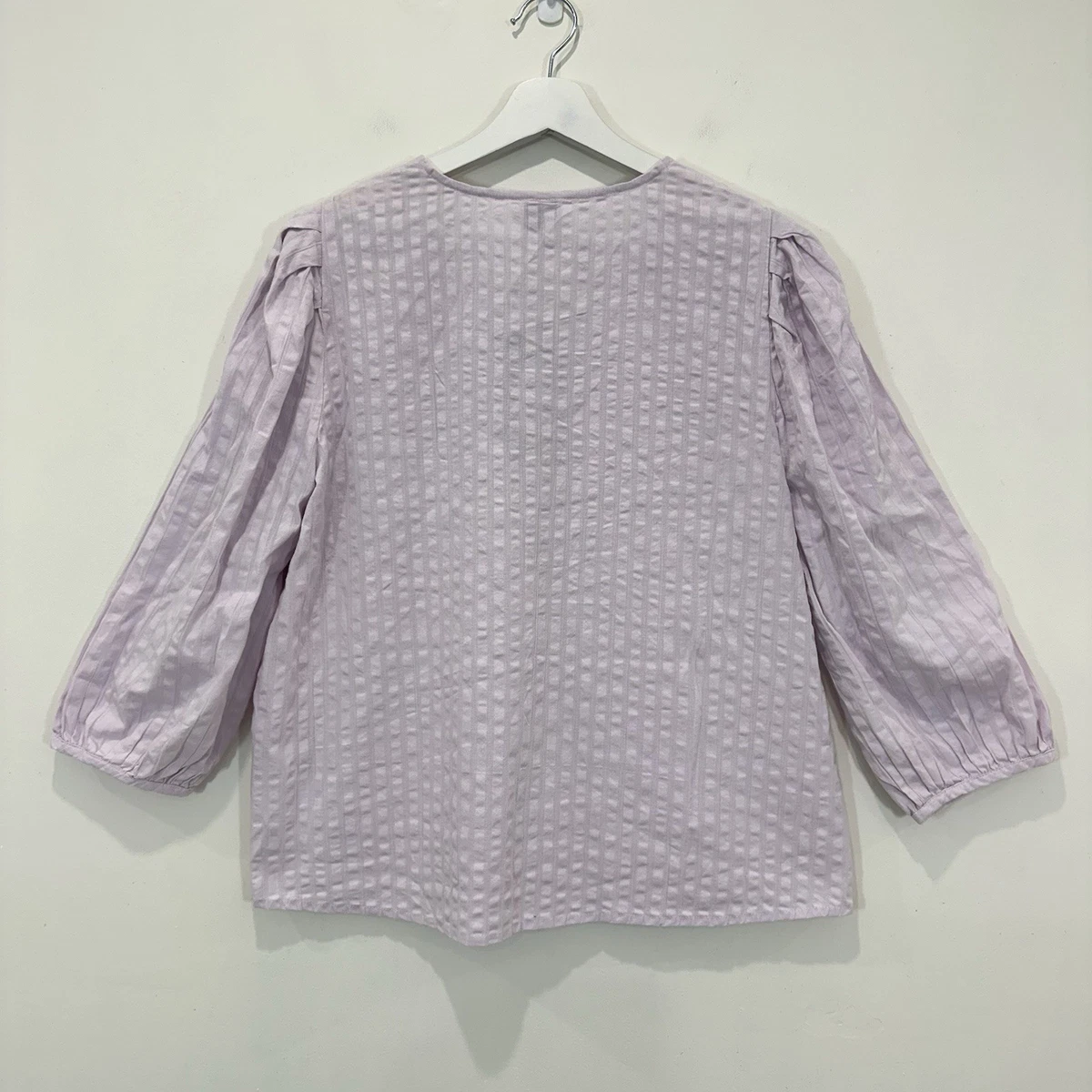 Vero Moda Top Women XL (AU/UK 14) Lilac V Neck Dores 3/4 Sleeve Blouse Cotton