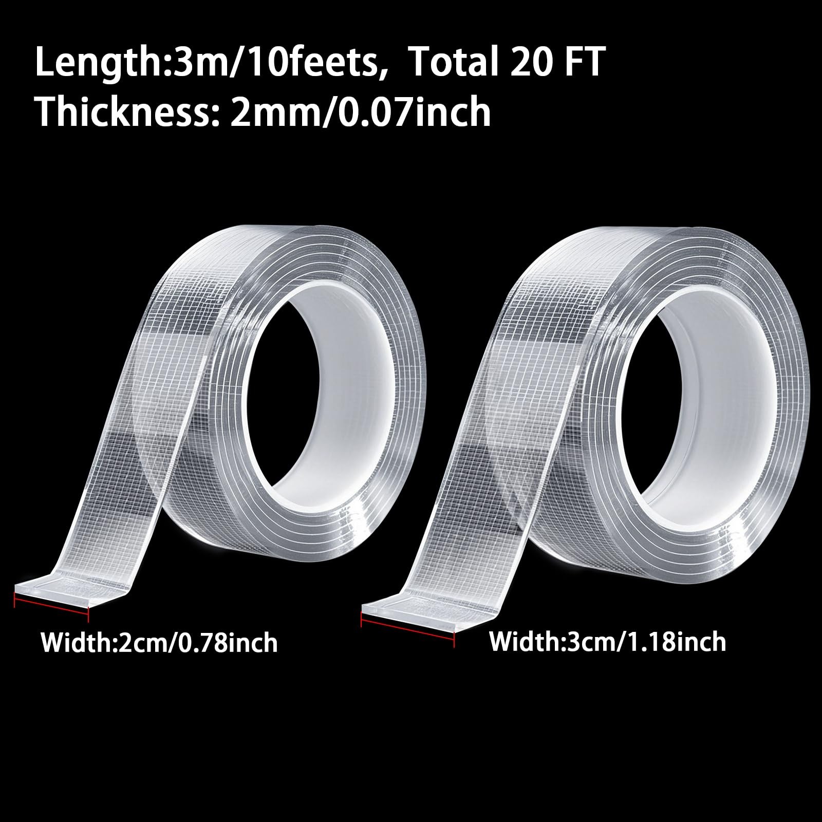 2PCS Clear Double Sided Nano Tape Heavy Duty Removable Mounting 20FT