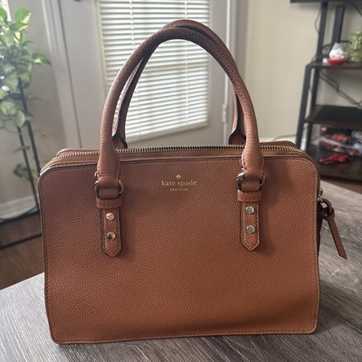 Kate Spade New York Brown Pebbled Medium Top Handle Satchel Zip Strap Gold