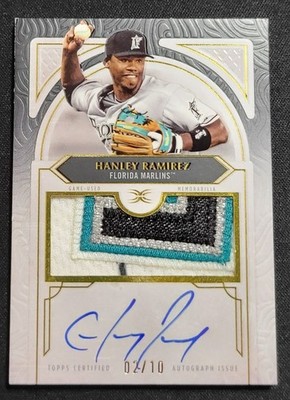 HANLEY RAMIREZ 2025 DEFINITIVE GAME USED 4 COLOR PACH AUTO /10 FLORIDA MARLINS