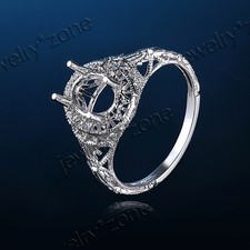 Vintage 8x6mm Oval Cut Semi Mount Setting Ring Sterling Silver White Gold Plated