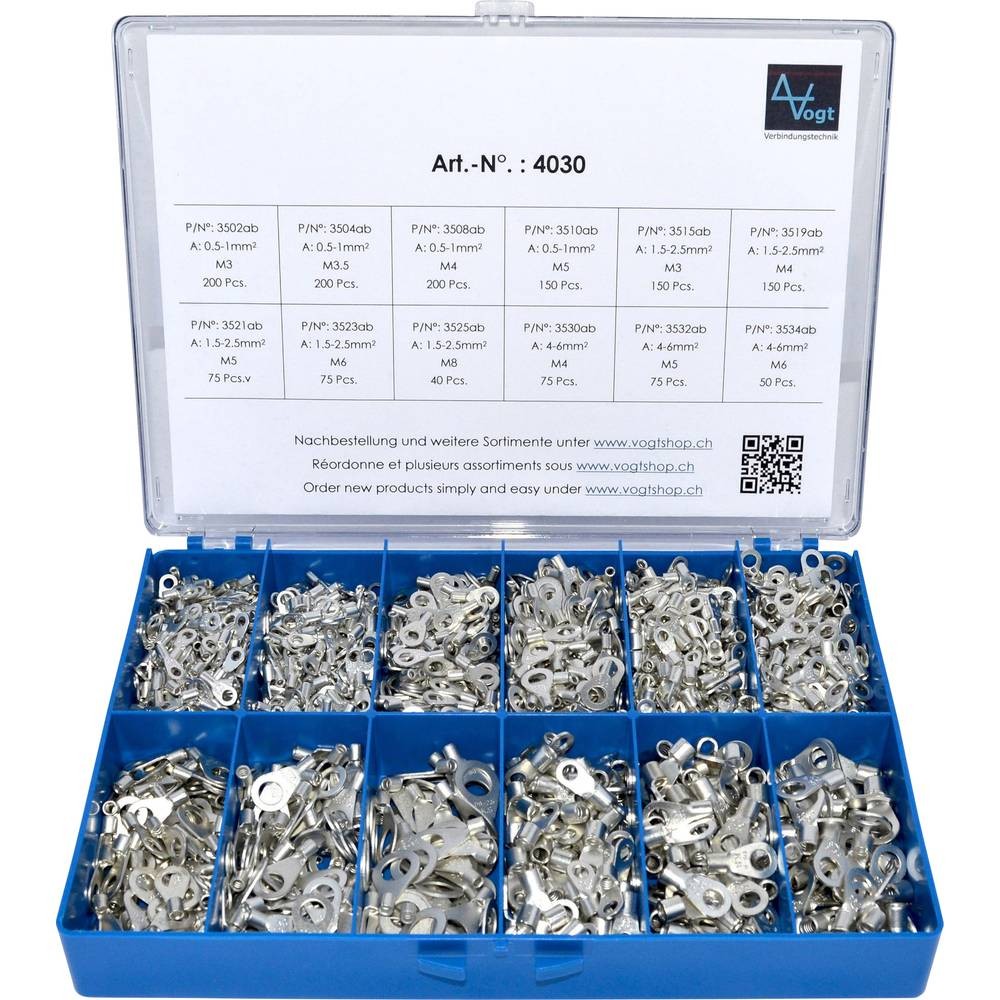 Assortiment de cosses à oeillet Vogt 4030 de 0.50 à 6 mm² pour câblage électrique