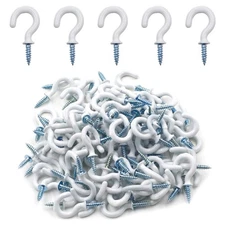 100 PCS 3/4" Vinyl Coated Metal Cup Hooks White Screw-in Ceiling Hooks