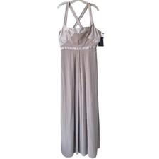 Nicole Miller 100% Silk Empire Waist Straps Formal Gown Chiffon Dress Taupe 14