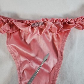 Victoria's Secret Sexy Little Things Satin Thong Medium Salmon Pink Ruffle Band