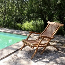 CHAISE LONGUE TRANSAT BOIS CANNÉ / Années '30