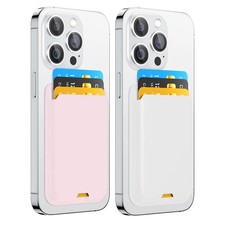 ZoyiNsgu 2 Pack Phone Card Holder, Premium Leather Wallet White Baby Pink