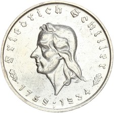 Drittes Reich 5 Reichsmark 1934 F Friedrich von Schiller Silber ss-vz Jäger 359