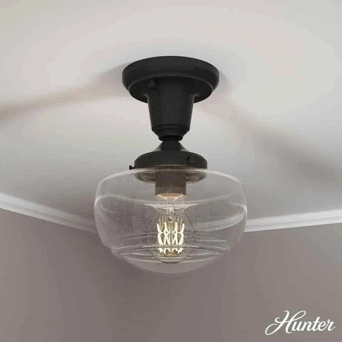 Hunter Saddle Creek 1-Light Noble Bronze Mini Pendant w/ Clear Seeded Glass - Picture 1 of 8