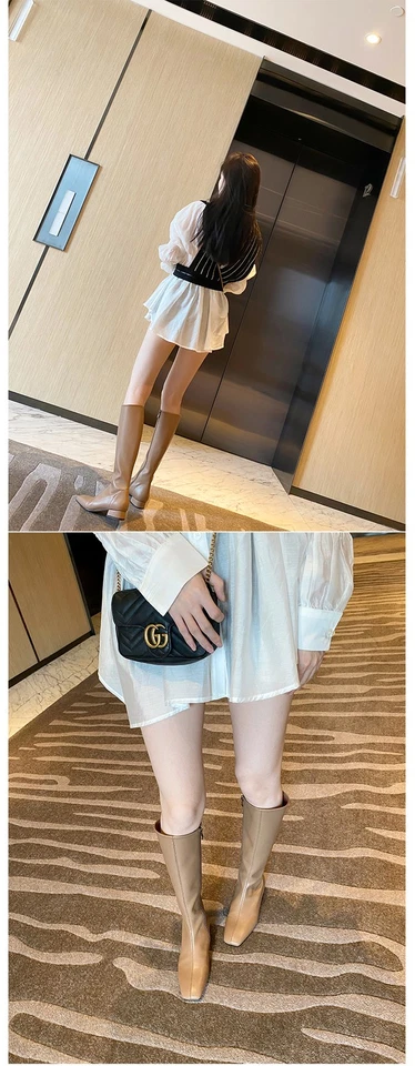 By Far Botas de Tacón Bajo, Elegantes Botas Altas de Cuero Viaje Dama Foto 4 de 4