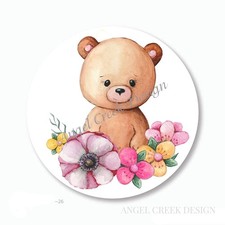 TEDDY BEAR IN FLOWERS LABELS PARTY FAVORS SCRAPBOOK STICKERS ENVELOPE SEALS