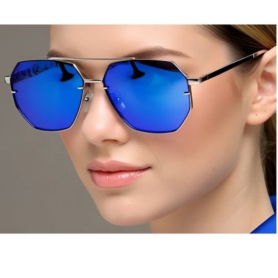 Square Sunglasses Women Fashion Metal Vintage Gradient Shades Blue Lentes Gafas