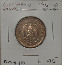 1961-D Germany Federal Republic 1 Mark KM-110 Uncirculated Mintage 7,536,000