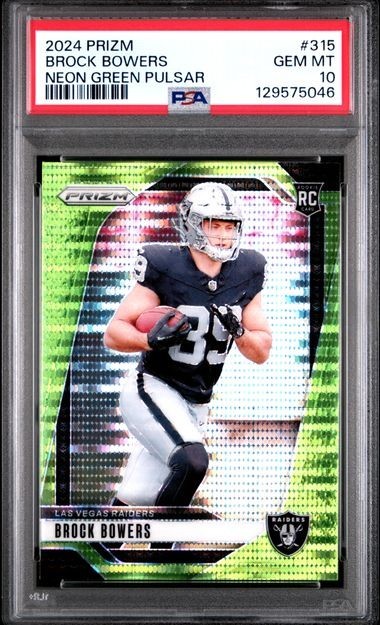 2024 PANINI PRIZM BROCK BOWERS #315 NEON GREEN PULSAR RC PSA 10