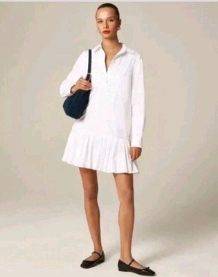 NWT J.Crew Size S Amelia Long Sleeve Poplin Dress Mini White Slip Liner CN605