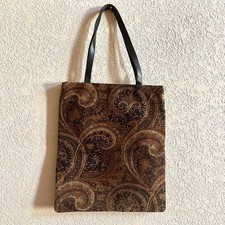 Chico?s Brown Paisley Sparkle Embelished Tote Bag with Black Leather Straps