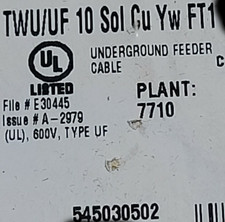 Southwire 10awg Underground Feeder UF Sprinkler Irrigation Wire Yellow /100ft