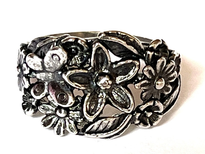 NWOT OR PAZ STERLING SILVER 925 FLOWERS BUTTERFLIES RING SZ 8 ISRAEL PZ Au